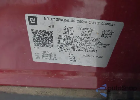 2018 Chevrolet Equinox Lt from USA, damaged, VIN 2GNAXJEVXJ6314491